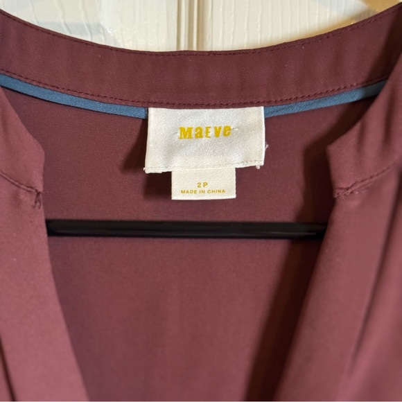 Maeve ANTHRO Eva burgundy faux wrap top 2 Petite - Picture 5 of 6